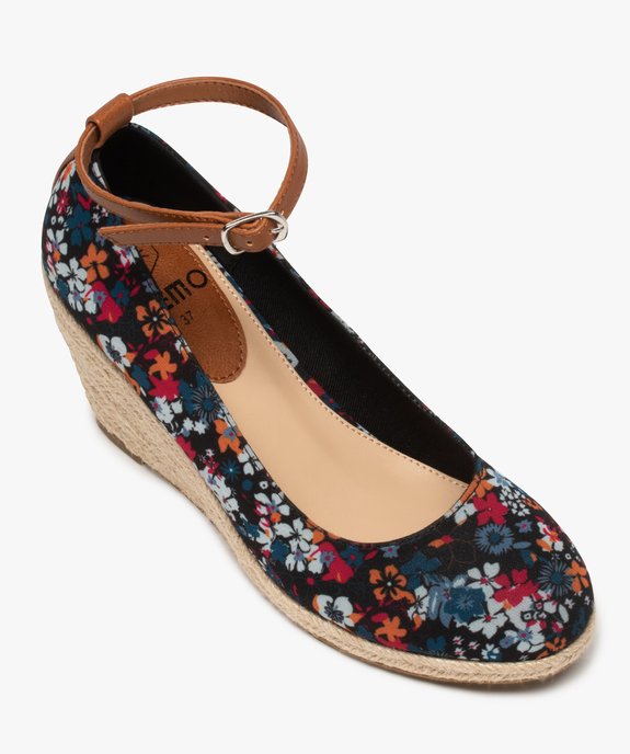 Escarpins femme en toile à talon compensé en corde Dessus imprimé mille fleurs vue5 - GEMO(URBAIN) - GEMO