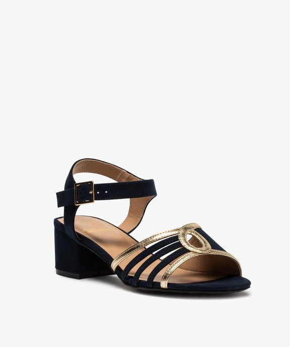 Sandales femme suédées à talon carré et détails métallisés vue2 - GEMO(URBAIN) - GEMO