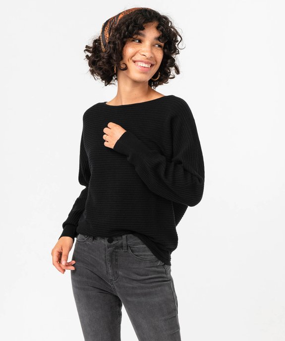 Pull en maille côtelée avec manches chauve-souris femme vue1 - GEMO(FEMME PAP) - GEMO