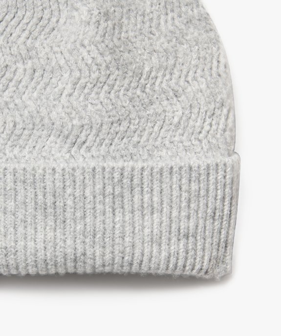 Bonnet en maille côtelée graphique à large revers femme vue2 - GEMO 4G FEMME - GEMO