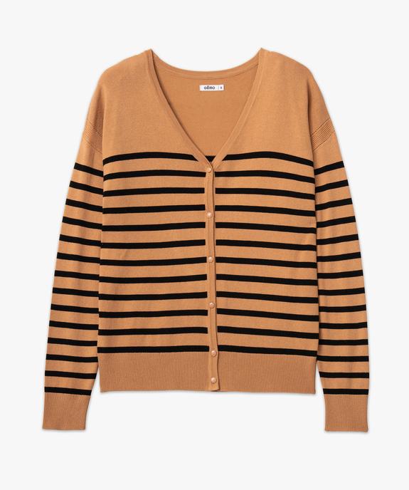 Gilet rayé à col V en maille fine et boutons fantaisie femme vue4 - GEMO 4G FEMME - GEMO