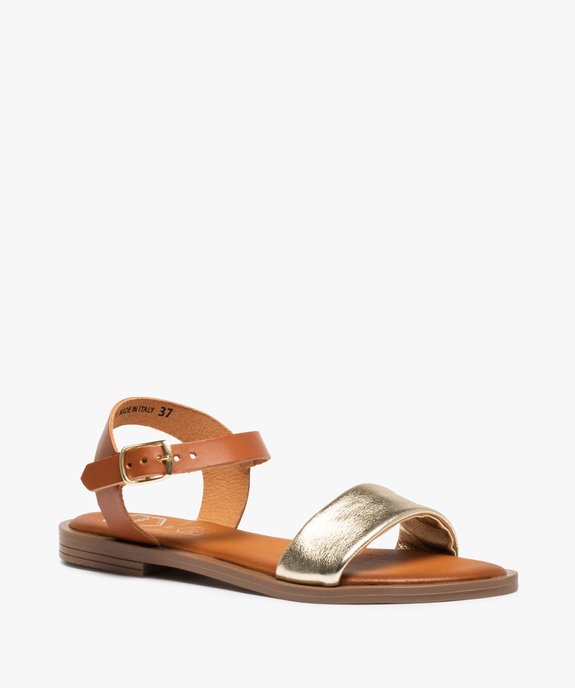 Sandales femme à talon plat dessus cuir métallisé - Tanéo vue2 - TANEO - GEMO