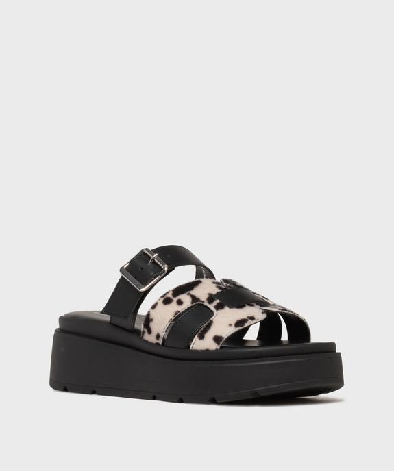 Mules à semelle plateforme motif animalier femme vue2 - 5 MILES - GEMO