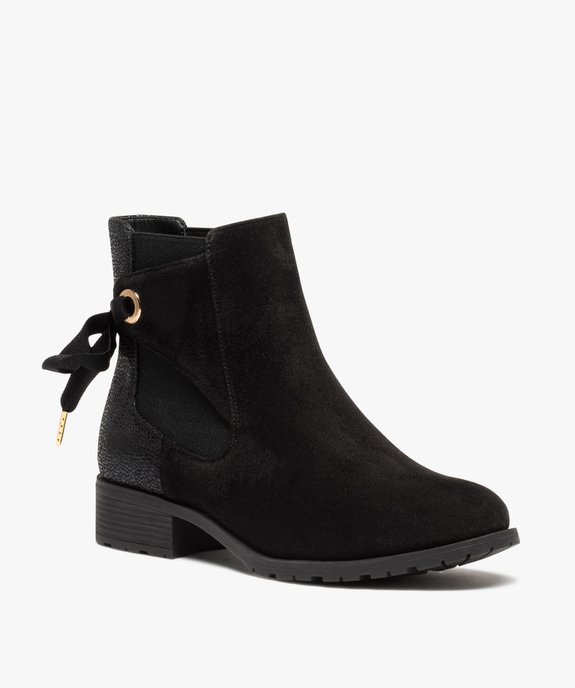 Boots femme à talon plat dessus en suédine et nœud décoratif vue3 - GEMO (CASUAL) - GEMO