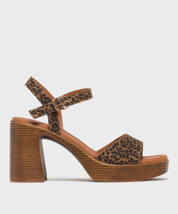 Sandales à talon haut et patin en cuir suédé femme - Tanéo vue1 - TANEO - GEMO