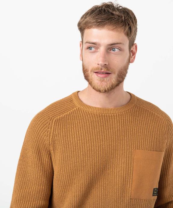 Pull homme uni en grosse maille avec empiècements vue2 - GEMO (HOMME) - GEMO