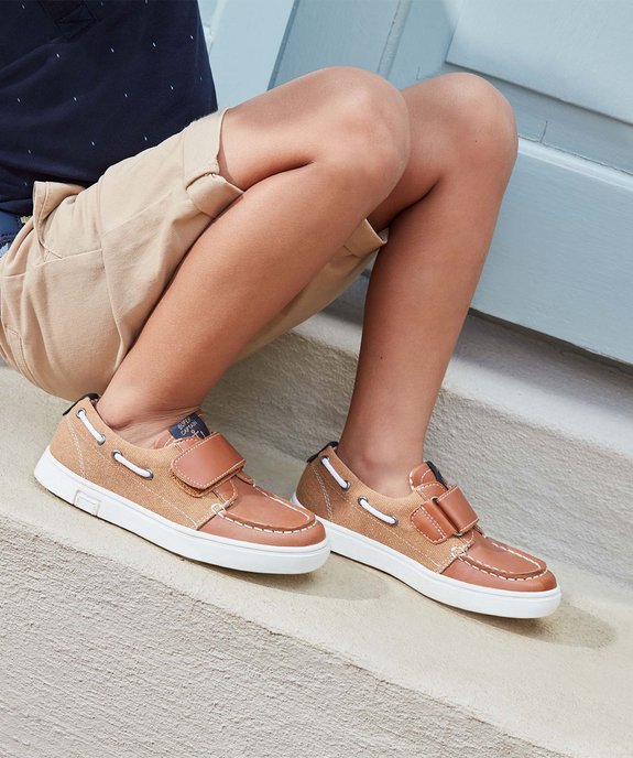 Chaussures bateau garçon bi-matières à scratch vue6 - GEMO (ENFANT) - GEMO