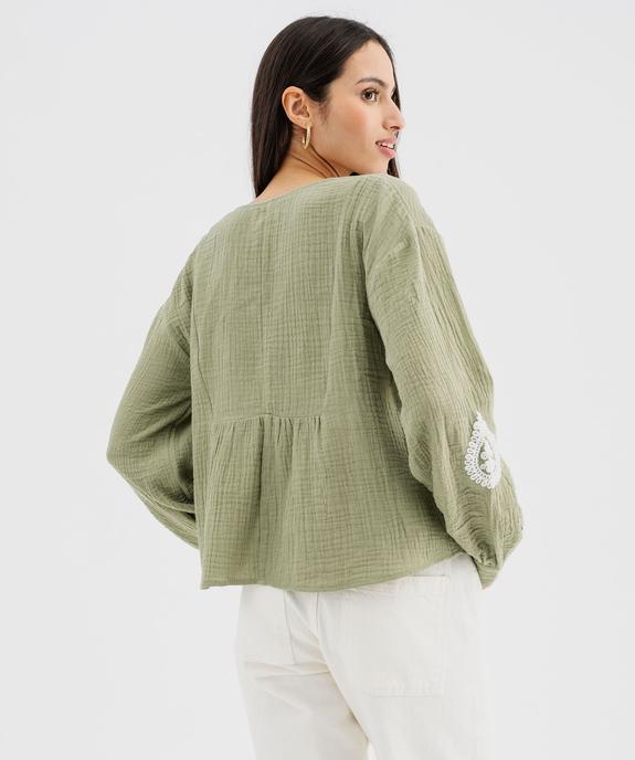 Blouse manches longues en double gaze brodée femme vue3 - GEMO(FEMME PAP) - GEMO