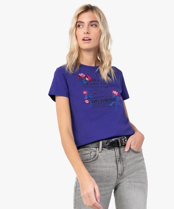Tee-shirt femme avec motifs fleuris brodés vue1 - GEMO(FEMME PAP) - GEMO