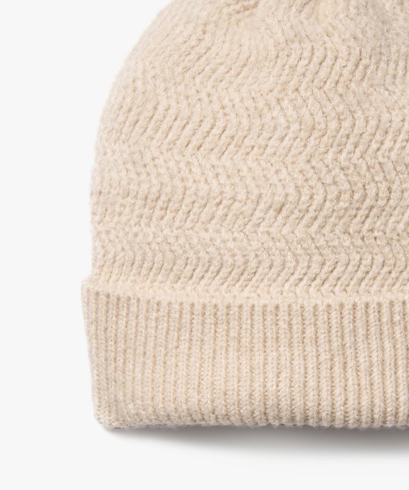 Bonnet en maille côtelée graphique à large revers femme vue2 - GEMO 4G FEMME - GEMO