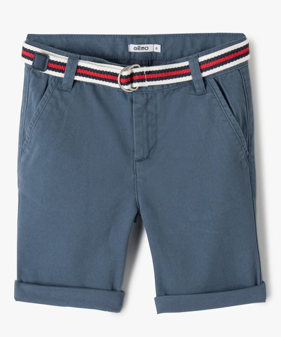 Bermuda en coton avec ceinture tricolore garçon vue1 - GEMO 4G GARCON - GEMO