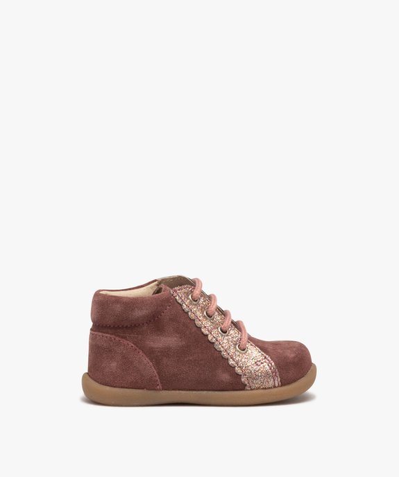 Chaussures premiers pas bébé fille unies en cuir suédé et à paillettes vue1 - PREMIER PRIX BY GEMO - GEMO