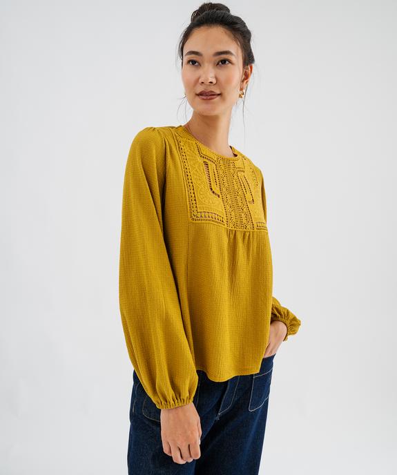 T-shirt manches longues uni avec plastron brodé femme vue1 - GEMO(FEMME PAP) - GEMO
