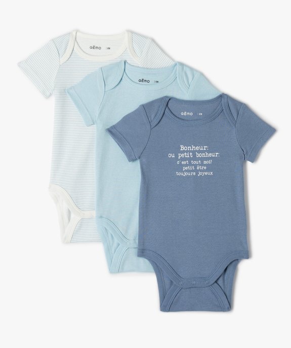 Body bébé manches courtes col américain (lot de 3) vue1 - GEMO 4G BEBE - GEMO