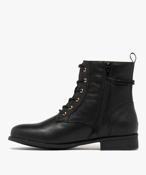 Boots femme à talon plat avec cordelette tressée et nouée embouts dorés vue4 - GEMO (CASUAL) - GEMO