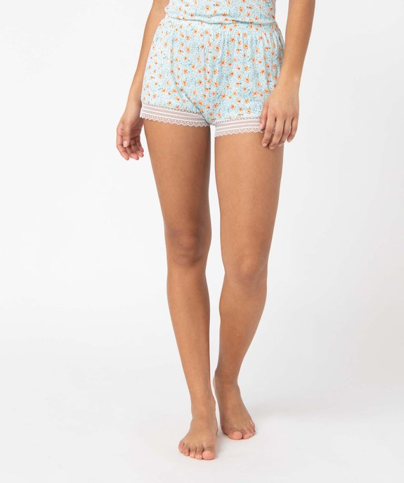 Short de pyjama en maille fluide avec bas en dentelle femme vue1 - GEMO 4G FEMME - GEMO