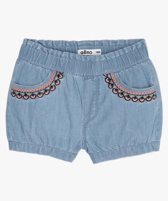 Short bébé fille bloomer en chambray brodé vue1 - GEMO(BEBE DEBT) - GEMO