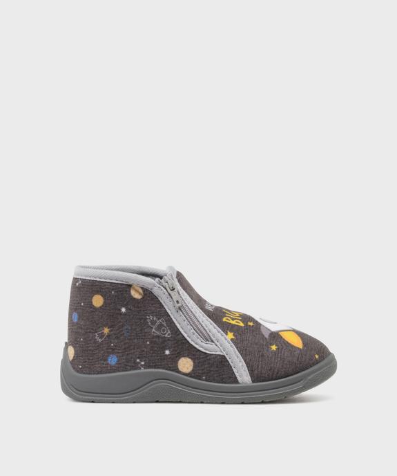 Chaussons en velours montants à zip imprimé fusée garçon vue1 - GEMO (ENFANT) - GEMO