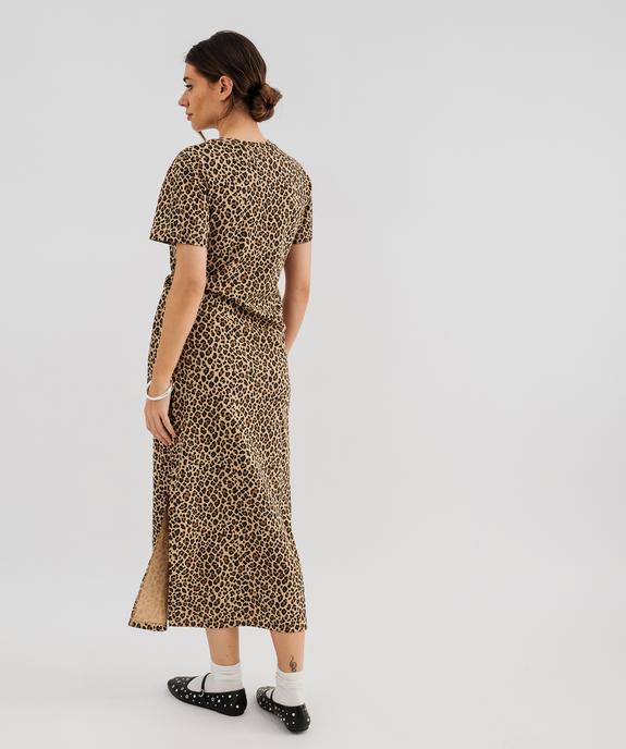 Robe longue à manches courtes en jersey de coton femme vue3 - GEMO(FEMME PAP) - GEMO