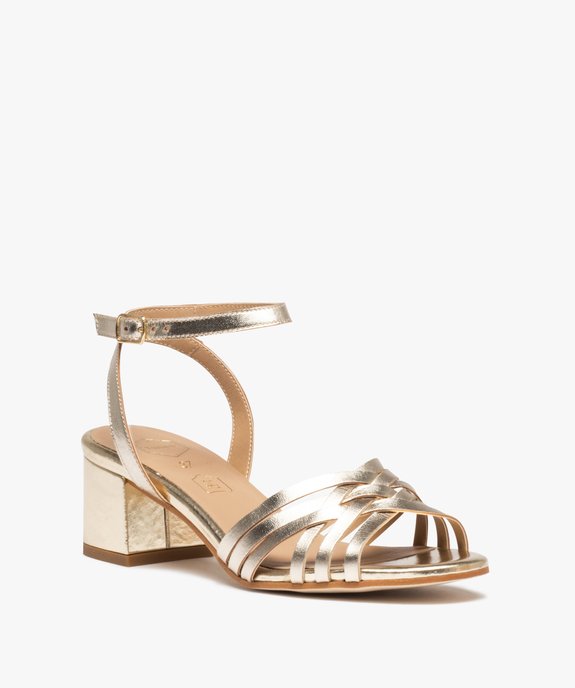 Sandales femme unies à talon carré et brides croisées en cuir - Taneo vue2 - TANEO - GEMO