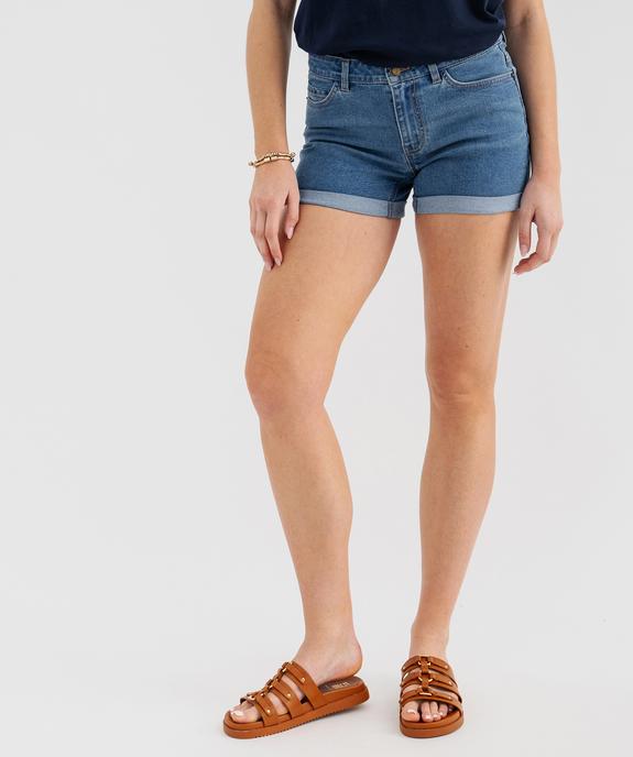 Short en jean stretch avec revers cousus femme vue1 - GEMO(FEMME PAP) - GEMO