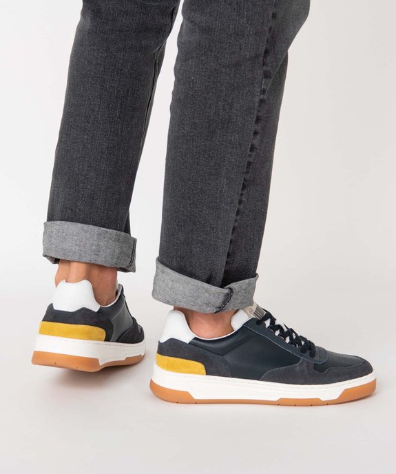 Baskets homme dessus cuir à semelle contrastante – Tanéo vue1 - TANEO - GEMO