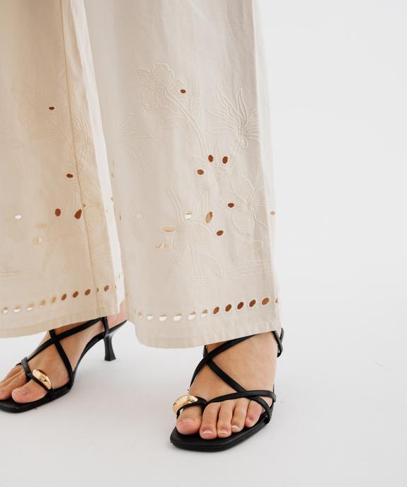 Pantalon large en coton avec bas de jambe brodés et ajourés femme vue2 - GEMO(FEMME PAP) - GEMO