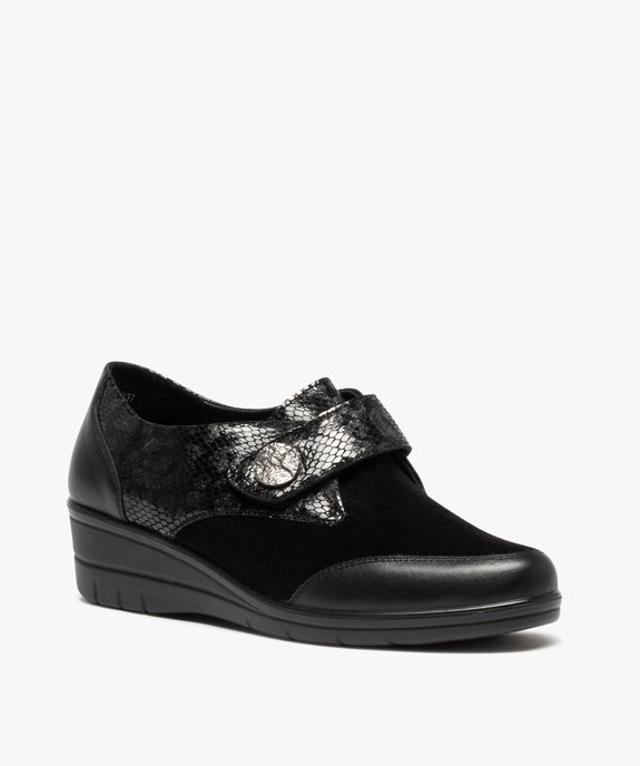 Derbies femme confort dessus cuir suédé et verni vue2 - GEMO (CONFORT) - GEMO