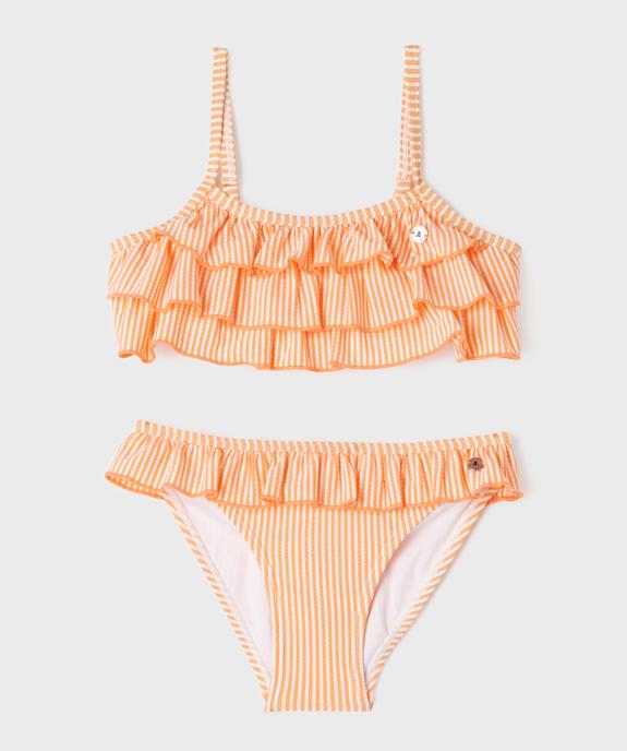 Maillot de bain 2 pièces à rayures et volants fille - LuluCastagnette vue1 - LULUCASTAGNETTE - GEMO