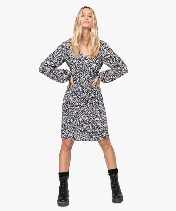 Robe femme à manches longues imprimé fleurs vue5 - GEMO(FEMME PAP) - GEMO