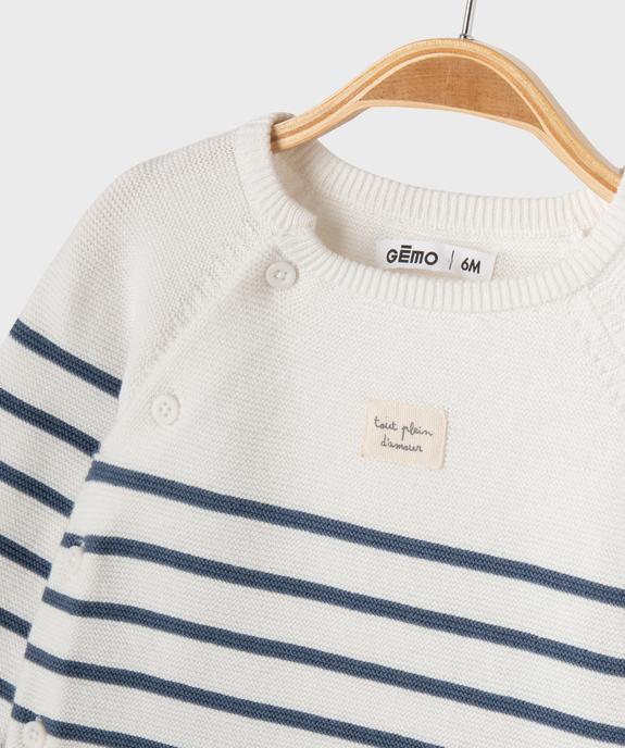 Pull brassière rayé avec fermeture sur le côté bébé vue2 - GEMO(BB COUCHE) - GEMO