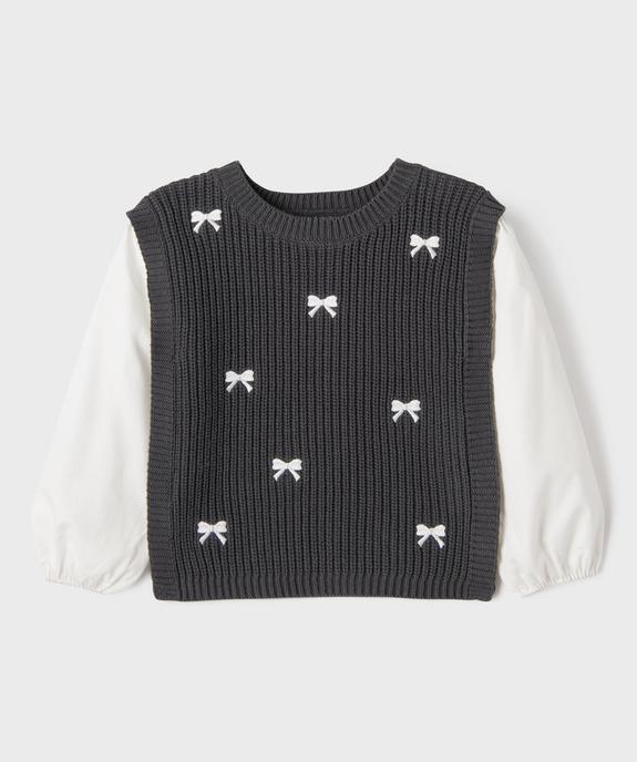 Pull 2 en 1 avec manches chemise fille vue2 - GEMO (ENFANT) - GEMO