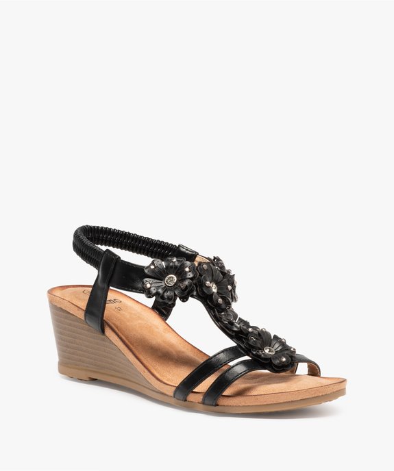 Sandales femme à talon compensé ornées de fleurs et strass vue2 - GEMO(URBAIN) - GEMO