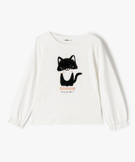 Tee-shirt fille à manches longues fantaisie et motif chat en relief vue1 - GEMO (ENFANT) - GEMO