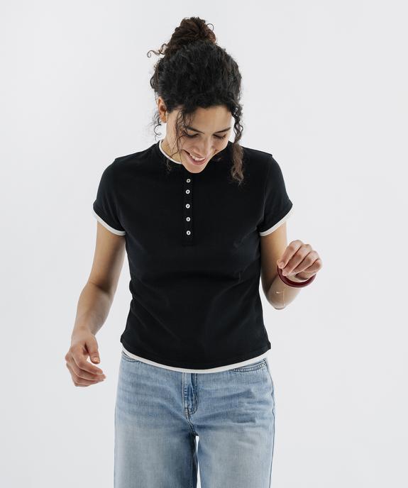 Tee-shirt manches courtes et col rond boutonné femme vue1 - GEMO 4G FEMME - GEMO