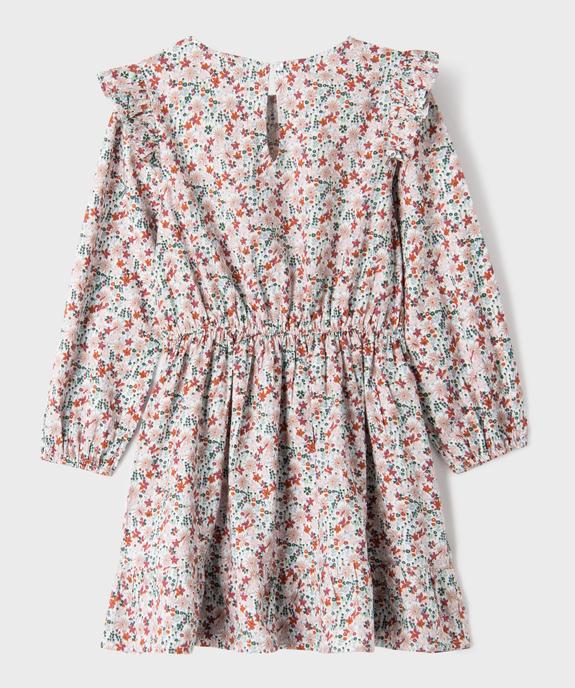 Robe manches longues volantées en toile de coton fleurie fille vue3 - GEMO (ENFANT) - GEMO