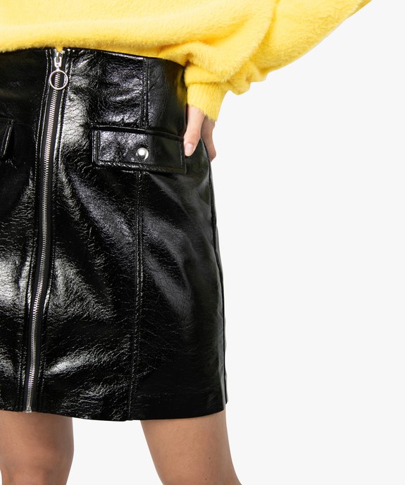 Jupe femme imitation cuir brillant avec fausses poches vue2 - GEMO(FEMME PAP) - GEMO