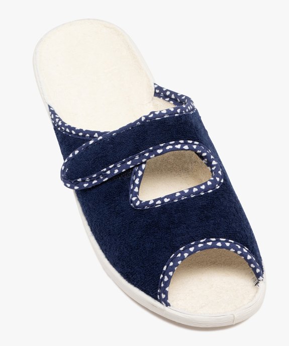 Chaussons femme pantoufles ouvertes à scratch avec liseré coeurs vue5 - GEMO 4G FEMME - GEMO