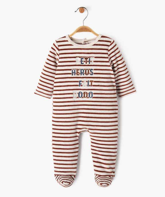 Pyjama en velours à rayures avec inscription brodée bébé garçon vue1 - GEMO 4G BEBE - GEMO