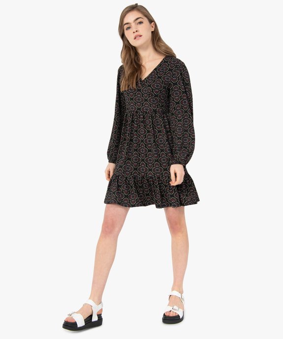 Robe femme imprimée à manches longues avec haut cache-cœur  vue1 - GEMO(FEMME PAP) - GEMO