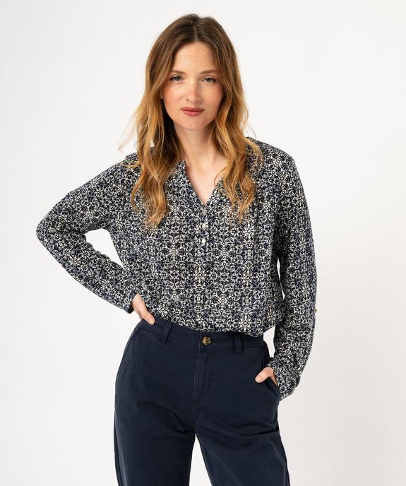 Tee-shirt à manches longues imprimé avec col boutonné femme vue1 - GEMO 4G FEMME - GEMO