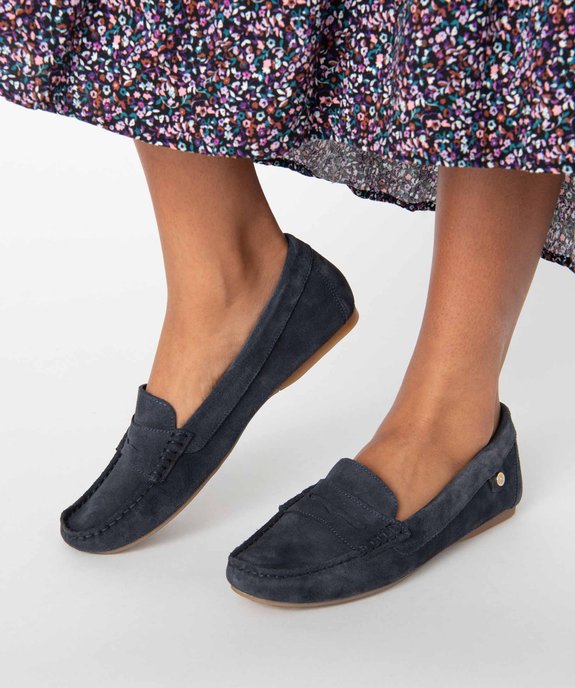 Mocassins femme en cuir uni et semelle à picots vue1 - GEMO (CASUAL) - GEMO