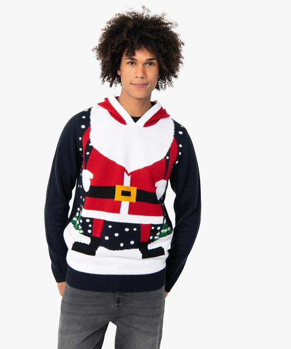 Pull de Noël homme à capuche avec Père Noël vue1 - GEMO (HOMME) - GEMO
