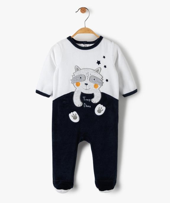 Pyjama bébé en velours avec motif petit loup  vue1 - GEMO(BB COUCHE) - GEMO