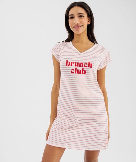 Chemise de nuit imprimée à manches courtes femme vue1 - GEMO 4G FEMME - GEMO