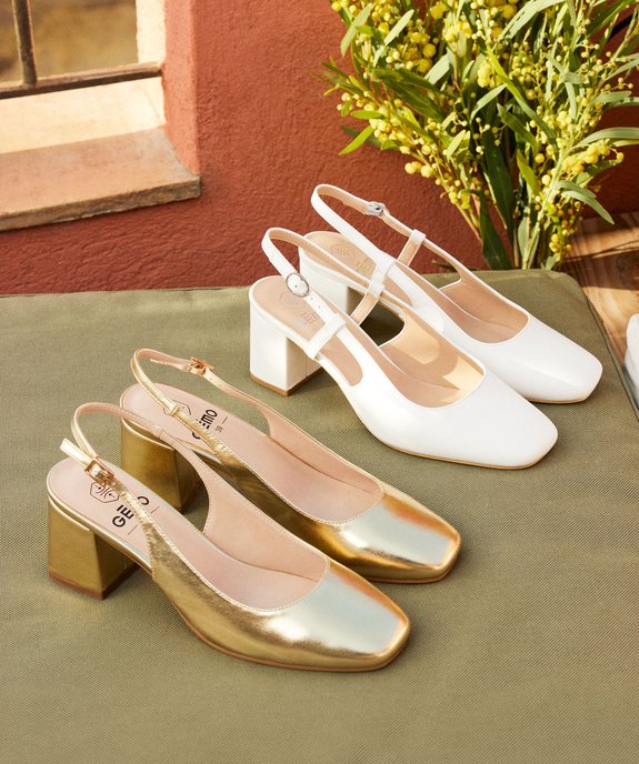 Escarpins femme unis à talon et bout carrés avec bride cheville vue7 - GEMO(URBAIN) - GEMO