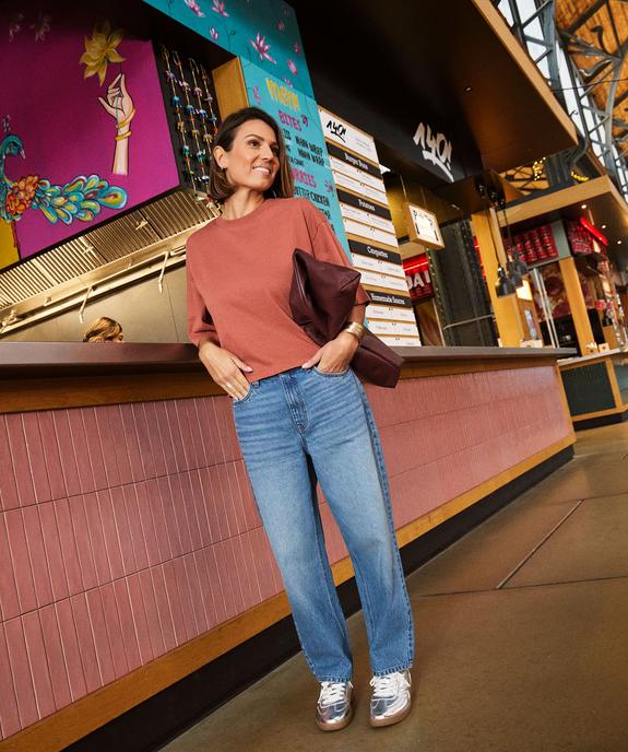 Jean barrel taille haute coloris délavé femme vue1 - GEMO(FEMME PAP) - GEMO