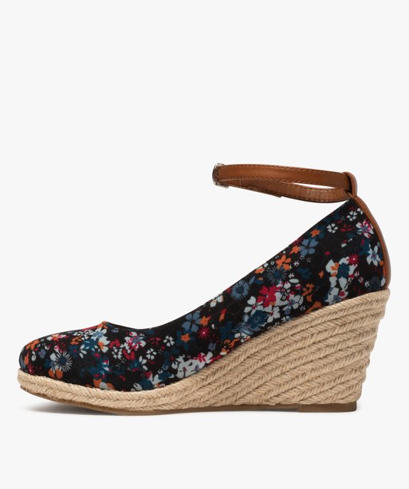 Escarpins femme en toile à talon compensé en corde Dessus imprimé mille fleurs vue3 - GEMO(URBAIN) - GEMO