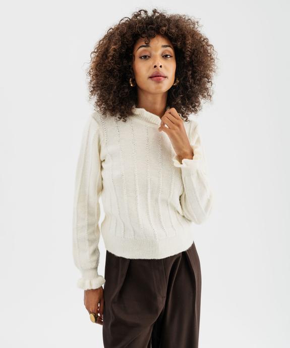 Pull en maille ajourée avec finitions froncées femme vue3 - GEMO(FEMME PAP) - GEMO