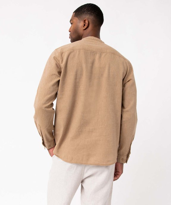 Chemise homme en lin mélangé à manches longues et col tunisien vue3 - GEMO 4G HOMME - GEMO